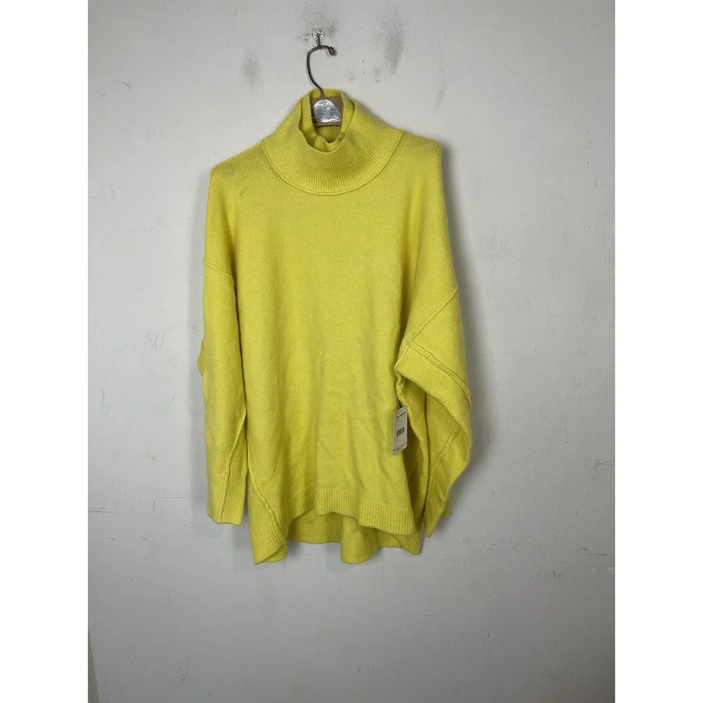 Free People Womens Sweater Medium Yellow Wool Blend Oversized Cozy Knit Tunic‎